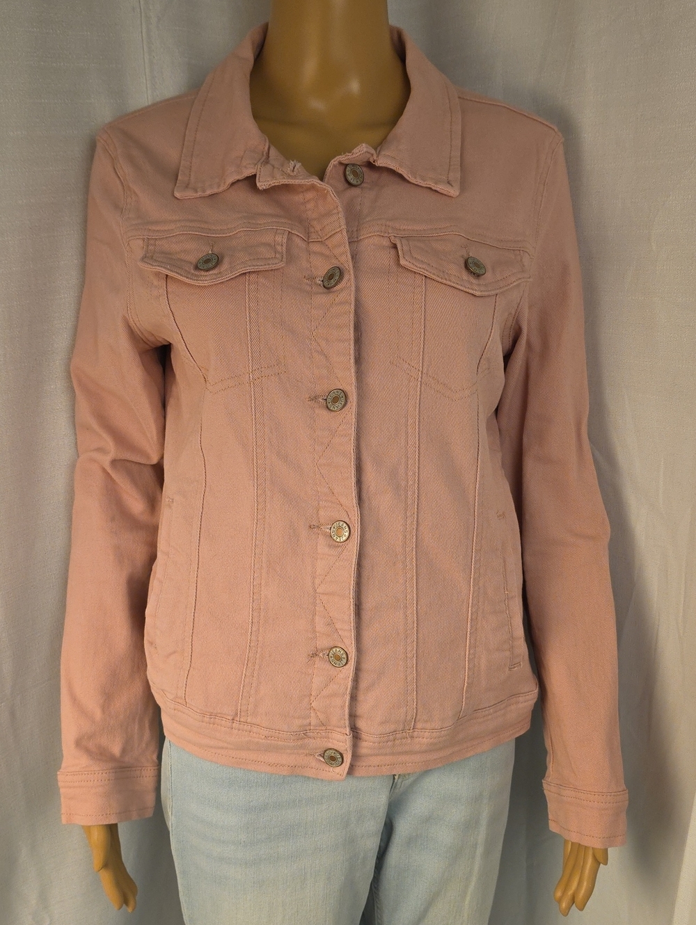 Women's Light Pink 100% Cotton Denim Button-Up Jean Jacket Size Medium